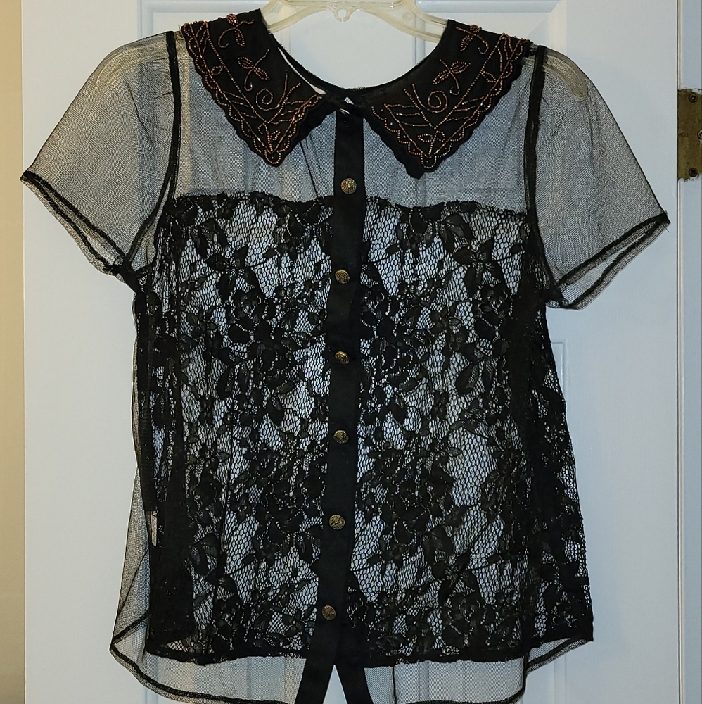 Lush black sheer lace and beaded